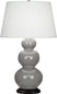 Smoky Taupe Glazed Ceramic w/Deep Patina Bronzeed with Pearl Dupioni Fabric Shade Glass