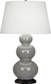 Smoky Taupe Glazed Ceramic w/Deep Patina Bronzeed with Pearl Dupioni Fabric Shade Glass