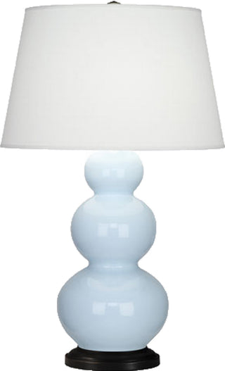 Buy baby-blue-glazed-ceramic-w-deep-patina-bronzeed-with-pearl-dupioni-fabric-shade-glass Triple Gourd Table Lamp by Robert Abbey