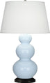 Baby Blue Glazed Ceramic w/Deep Patina Bronzeed with Pearl Dupioni Fabric Shade Glass