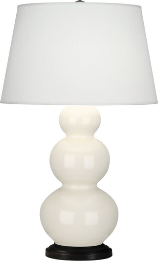 Buy bone-glazed-ceramic-w-deep-patina-bronzeed-with-pearl-dupioni-fabric-shade-glass Triple Gourd Table Lamp by Robert Abbey