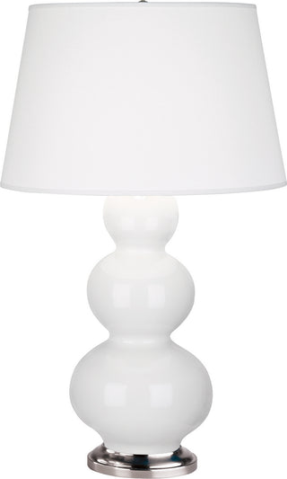 Buy lily-glazed-ceramic-w-antique-silvered-with-pearl-dupioni-fabric-shade-glass Triple Gourd Table Lamp by Robert Abbey