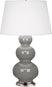 Smokey Taupe Glazed Ceramic w/Antique Silvered with Pearl Dupioni Fabric Shade Glass