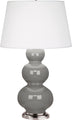 Smokey Taupe Glazed Ceramic w/Antique Silvered with Pearl Dupioni Fabric Shade Glass
