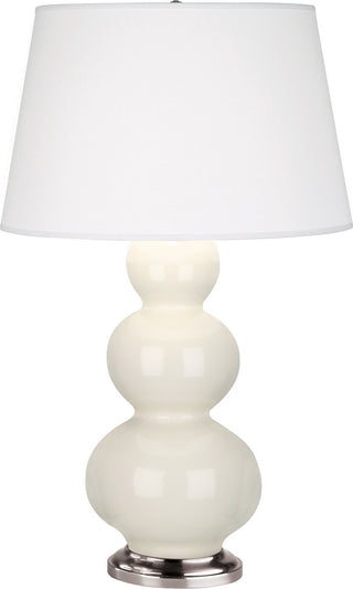 Buy bone-glazed-ceramic-w-antique-silvered-with-pearl-dupioni-fabric-shade-glass Triple Gourd Table Lamp by Robert Abbey