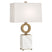 Warm Brass w/ White Marble with Shannon Oyster Linen Shade Glass and Metal Shade