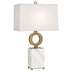 Warm Brass w/ White Marble with Shannon Oyster Linen Shade Glass and Metal Shade