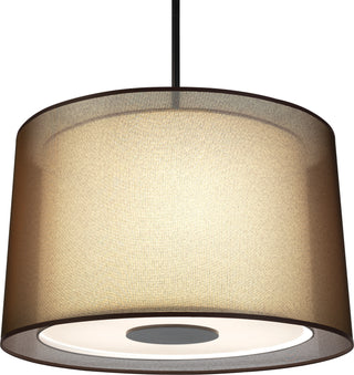 Buy deep-patina-bronze-with-bronze-transparent-fabric-exterior-shade-with-ascot-white-fabric-interior-shade-glass-and-amber-brown-shade Saturnia Pendant by Robert Abbey
