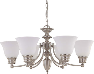 Buy brushed-nickel-with-frost-glass-and-frosted-shade Empire Chandelier by Nuvo Lighting