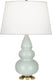 Celadon Glazed Ceramic w/Antique Natural Brassed with Pearl Dupioni Fabric Shade Glass and Green Shade