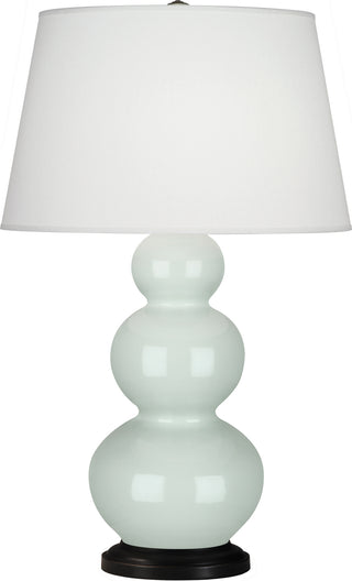 Buy celadon-glazed-ceramic-w-deep-patina-bronzeed-with-pearl-dupioni-fabric-shade-glass-and-green-shade Triple Gourd Table Lamp by Robert Abbey