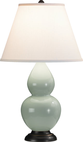 Buy celadon-glazed-ceramic-w-deep-patina-bronzeed-with-pearl-dupioni-fabric-shade-glass-and-green-shade Small Double Gourd Lamp by Robert Abbey
