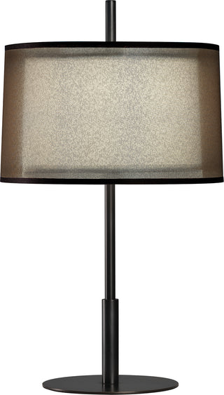 Buy deep-patina-bronze-with-bronze-transparent-fabric-exterior-shade-with-ascot-white-fabric-interior-shade-glass-and-amber-brown-shade Saturnia Table Lamp by Robert Abbey