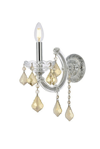 Buy chrome-and-amber-brown-shade Maria Theresa Outdoor (Damp) Sconce by Elegant Lighting