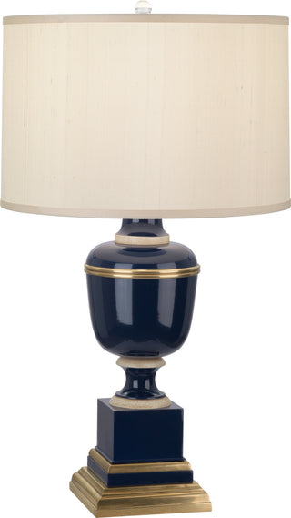Buy midnight-blue-lacquered-paint-w-natural-brass-ivory-crackle-with-spindrift-snowflake-fabric-shade-glass Annika Table Lamp by Robert Abbey