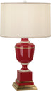 Red Lacquered Paint w/Natural Brass/Ivory Crackle with Spindrift Snowflake Fabric Shade Glass and Red Shade