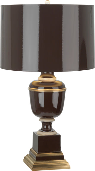 Buy chocolate-lacquered-paint-w-natural-brass-ivory-crackle-with-chocolate-painted-opaque-parchment-shade-with-matte-gold-lining-glass-and-opal-shade Annika Table Lamp by Robert Abbey