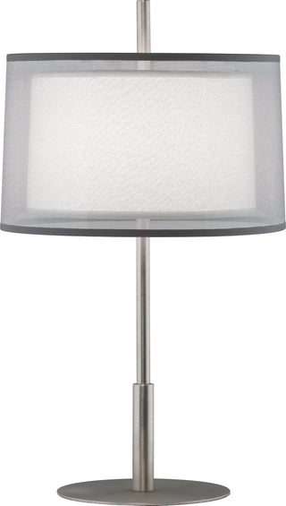 Buy stainless-steel-with-silver-transparent-fabric-exterior-shade-with-ascot-white-fabric-interior-shade-glass-and-silver-gray-shade Saturnia Table Lamp by Robert Abbey