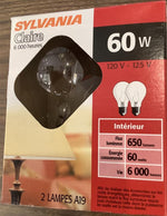 60 Watt A19 Incandescent, Medium Base, 120V-125V (2-Pack) Light Bulb by Sylvania