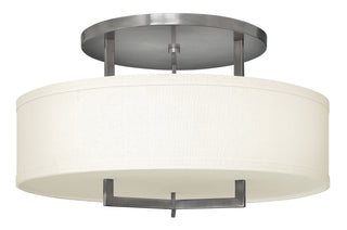 Buy antique-nickel-with-off-white-linen-hardback-glass Hampton Semi-Flush Mount Ceiling Light by Hinkley