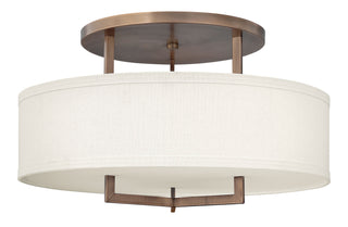 Buy brushed-bronze-with-off-white-linen-hardback-glass Hampton Semi-Flush Mount Ceiling Light by Hinkley
