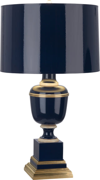 Buy midnight-blue-lacquered-paint-w-natural-brass-ivory-crackle-with-midnight-blue-painted-opaque-parchment-shade-with-matte-gold-lining-glass-and-blue-shade Annika Table Lamp by Robert Abbey