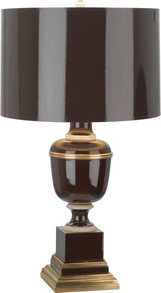 Buy chocolate-lacquered-paint-w-natural-brass-ivory-crackle-with-chocolate-painted-opaque-parchment-shade-with-matte-gold-lining-glass-and-amber-brown-shade Annika Table Lamp by Robert Abbey