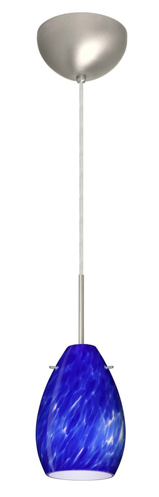 Buy satin-nickel-with-blue-cloud-6-5-x-4-5-x-4-5-glass-and-blue-shade Pera Pendant by Besa
