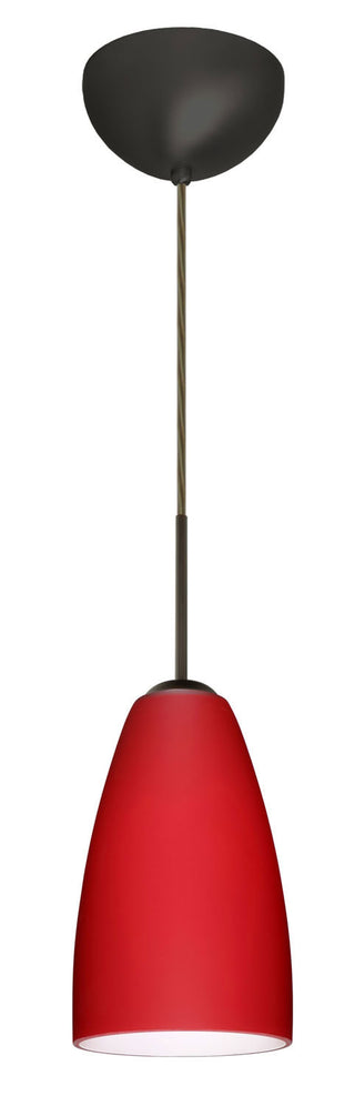 Buy bronze-with-ruby-matte-9-x-5-125-x-5-125-glass-and-red-shade Riva Pendant by Besa