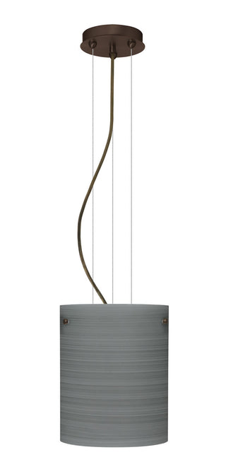 Buy bronze-with-titan-9-875-x-7-875-x-7-875-glass-and-silver-gray-shade Tamburo Pendant by Besa