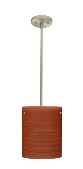 Buy satin-nickel-with-cherry-9-875-x-7-875-x-7-875-glass-and-amber-brown-shade Tamburo Pendant by Besa