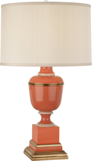 Buy tangerine-lacquered-paint-w-natural-brass-ivory-crackle-with-spindrift-snowflake-fabric-shade-glass-and-natural-cream-shade Annika Table Lamp by Robert Abbey
