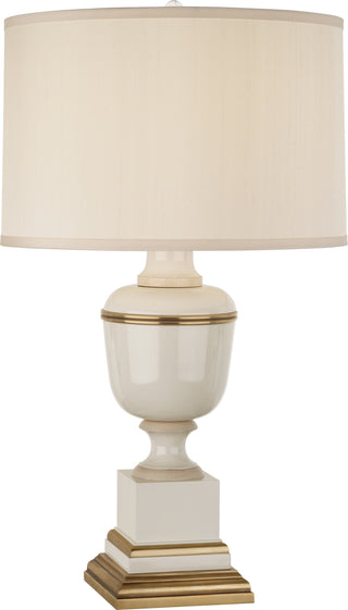 Buy ivory-lacquered-paint-w-natural-brass-ivory-crackle-with-spindrift-snowflake-fabric-shade-glass-and-natural-cream-shade Annika Table Lamp by Robert Abbey