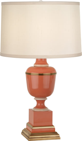 Buy tangerine-lacquered-paint-natural-brass-w-ivory-crackle-with-spindrift-snowflake-fabric-shade-glass-and-natural-cream-shade Annika Table Lamp by Robert Abbey