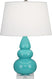 Egg Blue Glazed Ceramic w/Lucite with Pearl Dupioni Fabric Shade Glass and White Shade