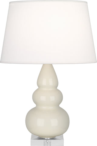Buy bone-glazed-ceramic-w-lucite-with-pearl-dupioni-fabric-shade-glass-and-white-shade Small Triple Gourd Table Lamp by Robert Abbey