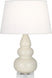 Bone Glazed Ceramic w/Lucite with Pearl Dupioni Fabric Shade Glass and White Shade