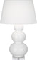Lily Glazed Ceramic w/Lucite with Pearl Dupioni Fabric Shade Glass and White Shade