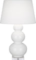 Lily Glazed Ceramic w/Lucite with Pearl Dupioni Fabric Shade Glass and White Shade