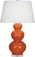 Pumpkin Glazed Ceramic w/Lucite with Pearl Dupioni Fabric Shade Glass and White Shade