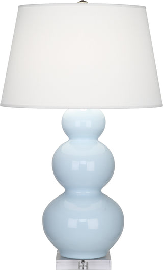 Buy baby-blue-glazed-ceramic-w-lucite-with-pearl-dupioni-fabric-shade-glass-and-blue-shade Triple Gourd Table Lamp by Robert Abbey