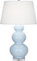Baby Blue Glazed Ceramic w/Lucite with Pearl Dupioni Fabric Shade Glass and Blue Shade