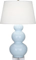Baby Blue Glazed Ceramic w/Lucite with Pearl Dupioni Fabric Shade Glass and Blue Shade