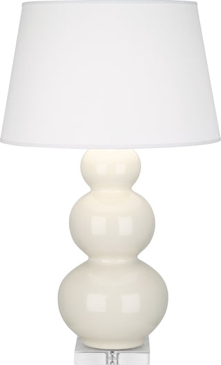 Buy bone-glazed-ceramic-w-lucite-with-pearl-dupioni-fabric-shade-glass-and-white-shade Triple Gourd Table Lamp by Robert Abbey