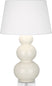 Bone Glazed Ceramic w/Lucite with Pearl Dupioni Fabric Shade Glass and White Shade