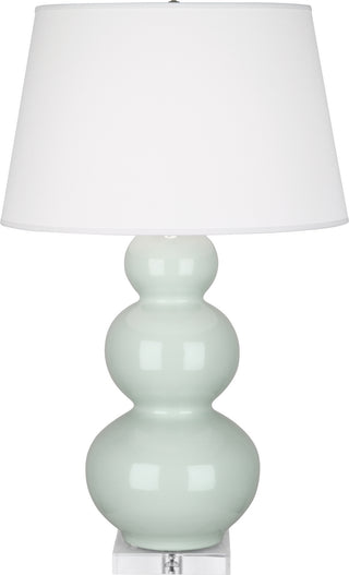 Buy celadon-glazed-ceramic-w-lucite-with-pearl-dupioni-fabric-shade-glass-and-green-shade Triple Gourd Table Lamp by Robert Abbey