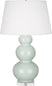 Celadon Glazed Ceramic w/Lucite with Pearl Dupioni Fabric Shade Glass and Green Shade
