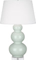 Celadon Glazed Ceramic w/Lucite with Pearl Dupioni Fabric Shade Glass and Green Shade