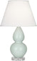 Celadon Glazed Ceramic w/Lucite with Pearl Dupioni Fabric Shade Glass and Green Shade
