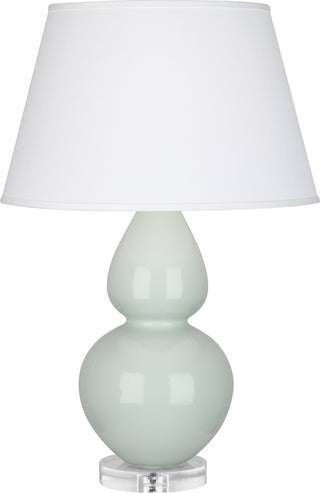 Buy celadon-glazed-ceramic-w-lucite-with-pearl-dupioni-fabric-shade-glass-and-green-shade Double Gourd Table Lamp by Robert Abbey